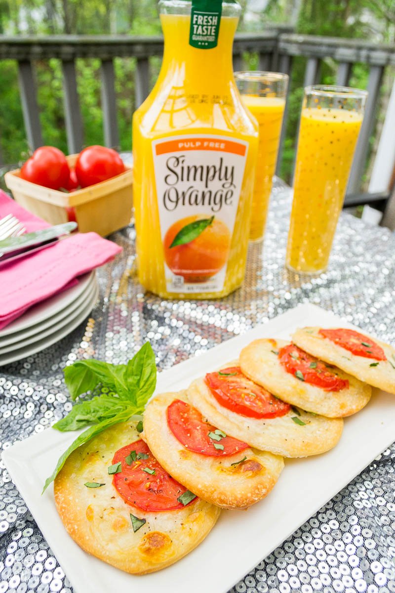 Create a gluten-free brunch with Simply Pulp Free Orange Juice! caprese pizza platter