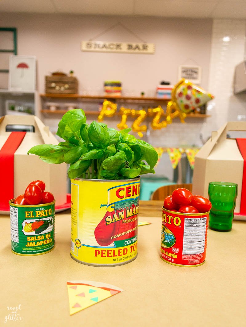 Host a Pizza Making Party! sauce can centerpieces