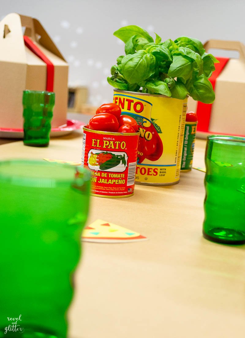 Host a Pizza Making Party! sauce can centerpieces