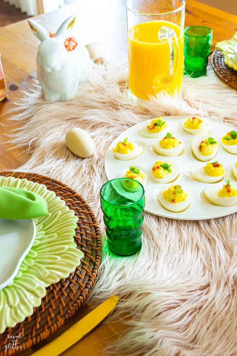 Easter Brunch table; green juice glass