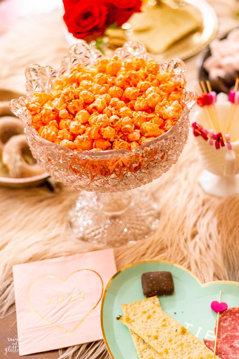 A Roses and Rosé Soiree; pink popcorn