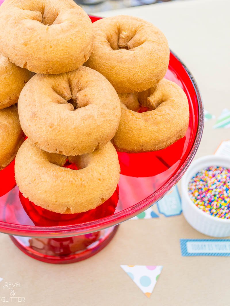 A Party In A Box is a great way to help local friends and family celebrate; cake stand of doughnuts