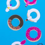 Dress up your summer gifts with pool float doughnut tags; flatlay