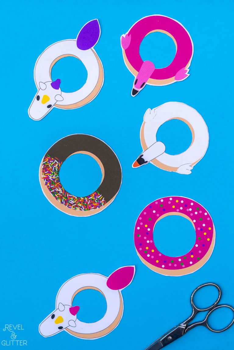 Dress up your summer gifts with pool float doughnut tags; flatlay