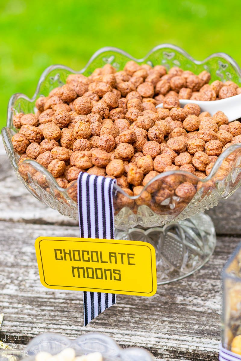 Celebrate Star Wars Day with a DIY trail mix bar for Movie Night; chocolate moons