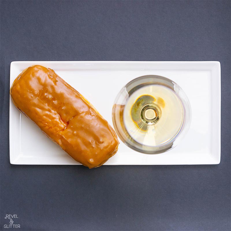 Wine and Doughnut Pairings To Try for National Doughnut Day; maple bar and chardonnay