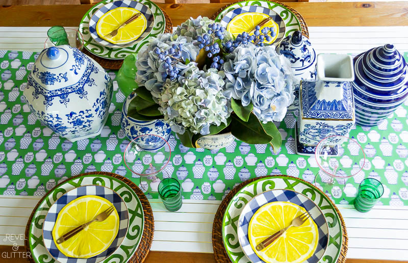 Let's Brunch! Styling a Tabletop with Ginger Jars; top view of tabletop