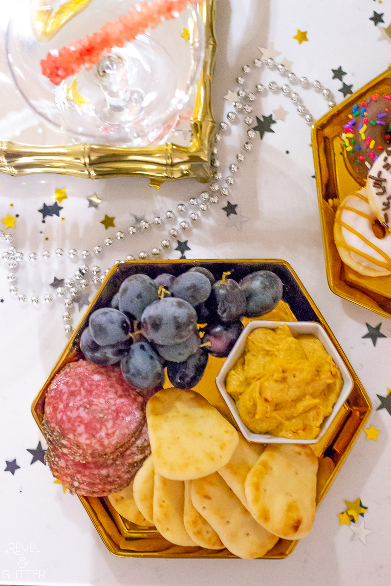 How to create an easy champagne bar for New Year's Eve; mini charcuterie platter