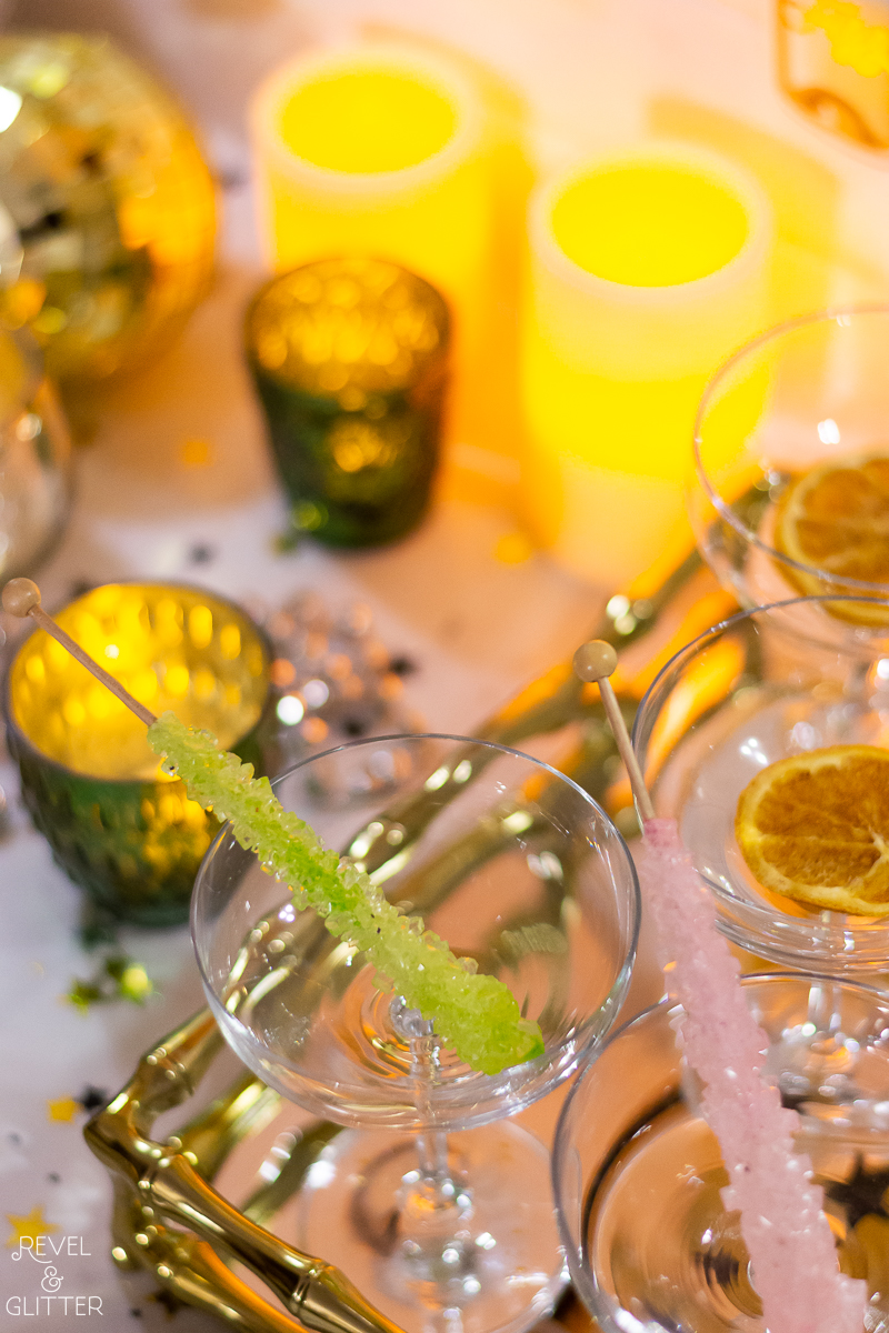 How to create an easy champagne bar for New Year's Eve; coupe glass closeup