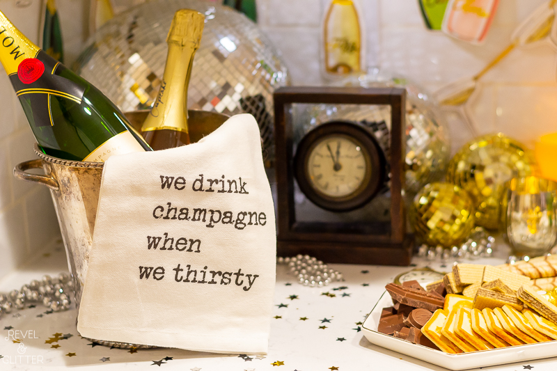 How to create an easy champagne bar for New Year's Eve; champagne bucket closeup