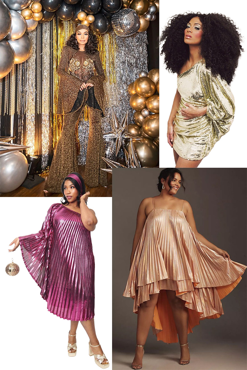 Various women in sequined outfits for an 80s-Inspired 50th Birthday Party